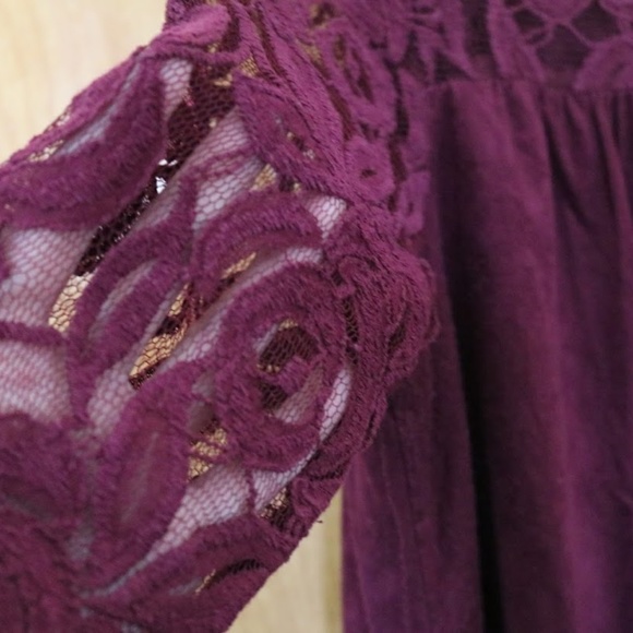 SOLD Hannah faux suede crochet lace Top - Burgundy - Picture 5 of 8